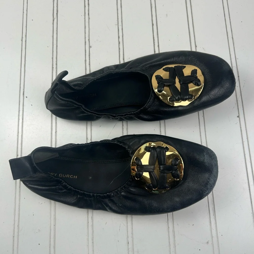 Tory Burch Vintage Melinda Scrunch Black Ballet Work Flats Women’s Size 7M $250